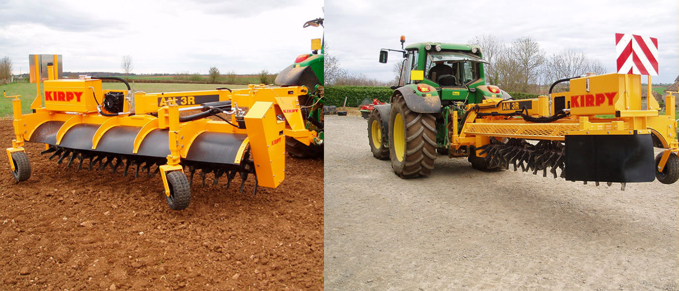 Kirpy stone rake with John Deere tractor